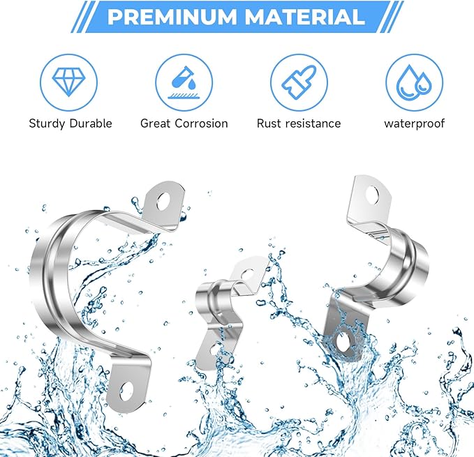 60Pcs 9/16 Inch (14mm) 304 Stainless Steel Conduit Clamps, U-Tube Strap Pipe Clamp 2 Hole Strap U Bracket Rigid Pipe Strap Clamps Metal Conduit Strap Tension Clips U-tube Clamp