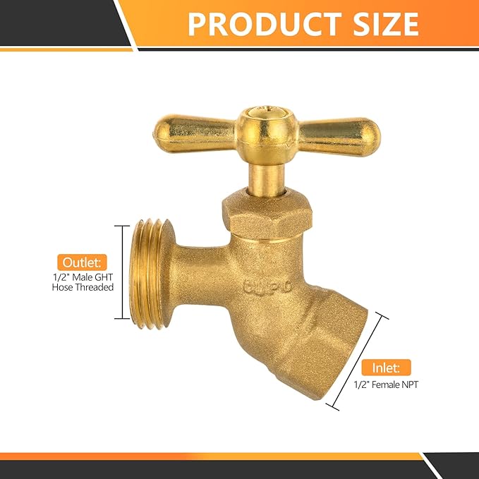 HeSun 40-Pack Brass No-Kink Hose Bibb Valve, 1/2" FIP Inlet x 3/4" MHT Outlet, Garden Hose Faucet/Valve(BIBCOCK008-40)