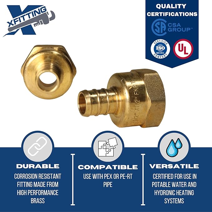 XFITTING 1/2 inch Pex x 1/2 inch Female NPT Adapter, 23-4-1=10X, 10 Pieces