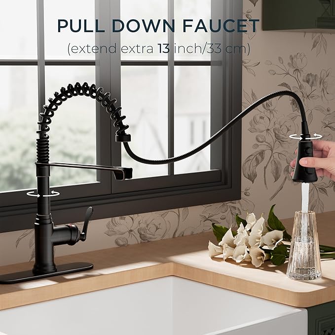 FORIOUS Rustic Kitchen Faucet with Pull Down Sprayer Oil Rubbed Bronze, 3 Modes Stainless Steel High Arc Vintage Spring Sink Faucet 1 or 3 Holes for Pot Filler, Farmhouse Camper Wet Bar
