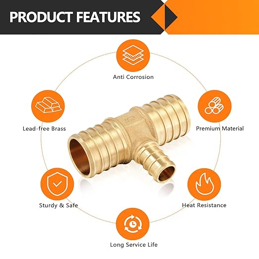 100-Pack HeSun PEX Fittings, 1"x1"x1/2" Pex Tee, Brass Crimp Fitting for ASTM F1807(PEX1807086-100)