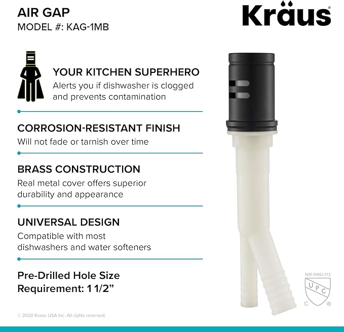 KRAUS Dishwasher Air Gap in Matte Black, KAG-1MB