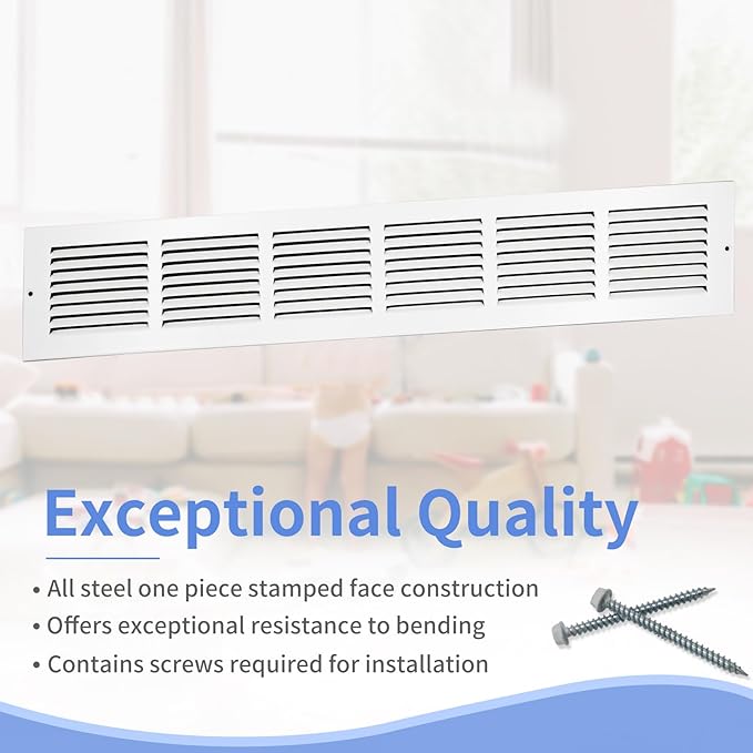 30"W x 4"H [Duct Opening Size] Steel Return Air Grille, Air Return Vent Cover for Ceiling and Sidewall - HVAC Air Vent Covers - [Outer Dimensions: 31.75"W x 5.75"H]