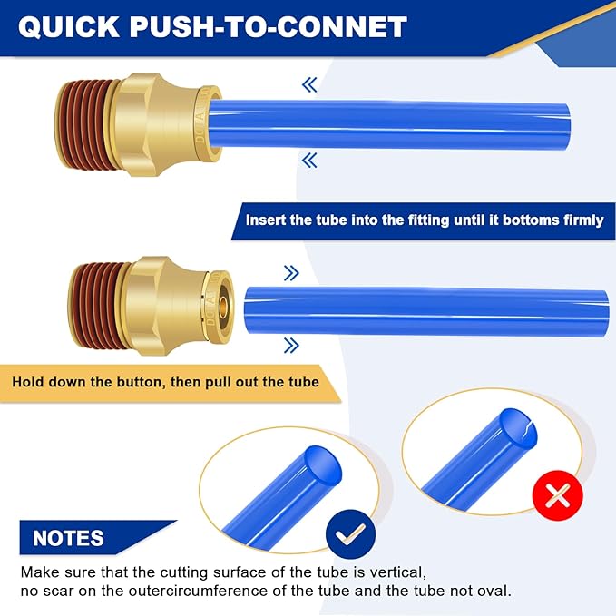1/4" Brass Push to Connect DOT Air Brake Fittings, 3PCS Air Line Quick Connect Fittings 1/4" Tube OD x 1/4" NPT Connector Tube to Male Pipe for Truck Trailers Air Brake System