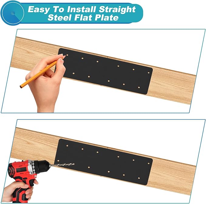 2 Pcs 15.7"x5"Straight Steel Flat Plate,Heavy Duty Mending Plate With Black Powder-Coated Joining Brackets, I Shape Strap Metal Plate with Fit 6x6,8x8 for Repair House,Furniture,Pavilion,Truss framing