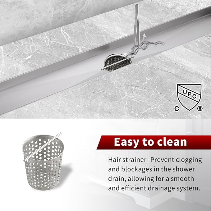 Sharp-tec 32 inch Linear Shower Drain, Brushed Rectangular Floor Drain, V-Shape Design Drain Channel, 304 Stainless Steel, cUPC Certificated for Bathroom Shower Room (Drain Base is Not Included)