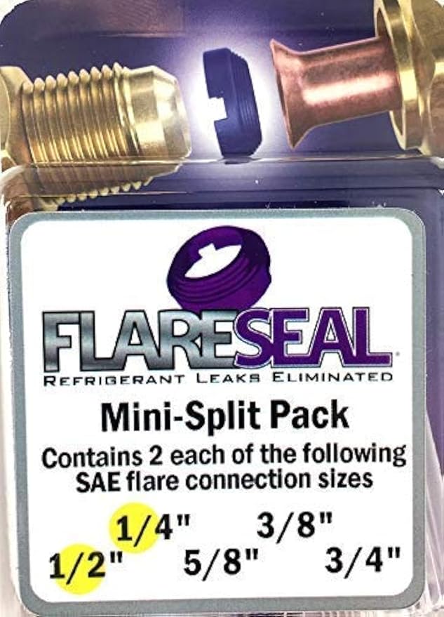 FlareSeal® Model MSP-0408 Leak Free SAE Flare Connections - Refrigerant Leaks Refrigeration, HVAC, Ductless, Schrader Valve or Mini Split Applications (1/4", Mini Split Pack - (2) 1/4" and (2) 1/2")