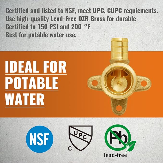 SUNGATOR 25-Pack 1/2" Pex Drop Ear Elbow, No Lead Brass, Pex Fittings 1/2 inch, NSF, UPC Certified