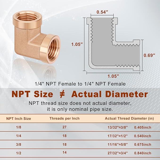 5pcs 1/4” Brass Fittings 90 Degree Barstock Street Elbow 1/4" NPT Female Pipe to 1/4" NPT Female Pipe 1/4 NPT Female Elbow Forged Brass Pipe Fittings