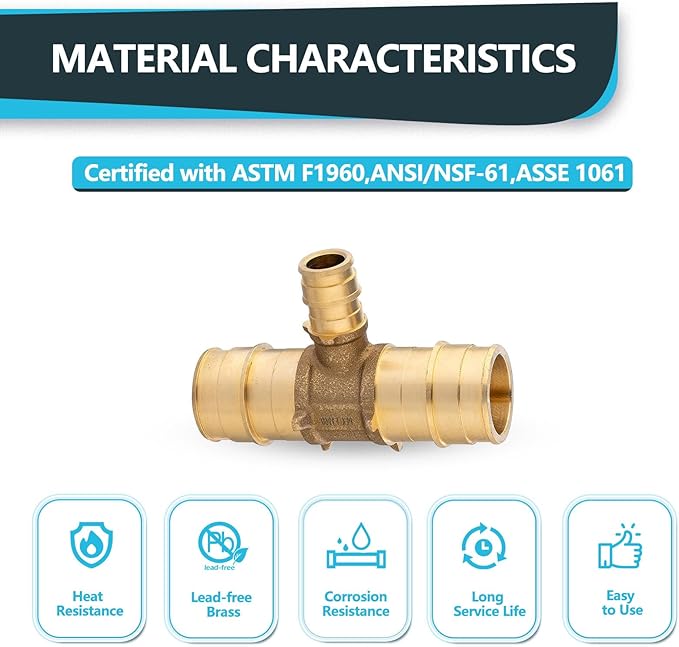 (20-Pack) Seelink PEX-A Expansion Fittings, 1" x 1" x 1/2" PEX-A Tee, Brass Expansion Pipe Fittings, for PEX Tubing Pipe Hose Fittings, ASTM F1960