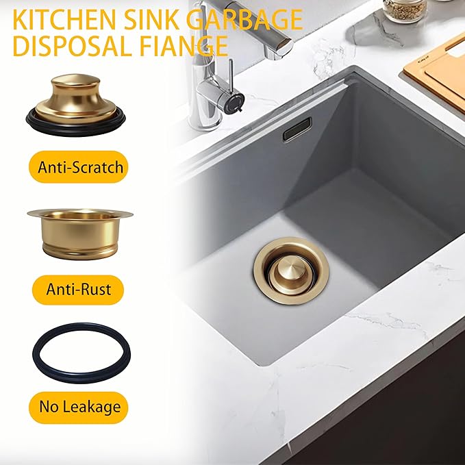 Kitchen Sink Garbage Disposal Flange and Stopper, Universal Flange Fit 3-1/2 Inch Sink Drain, 304 Stainless Steel Replacement Accessory for Garbage Disposer (Champagne Bronze)