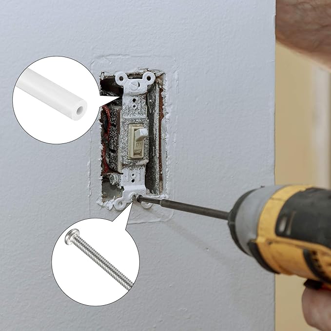 64 Pieces Electrical Outlet Spacers Electrical Outlet Box Extender Kit Includes 16 Pcs 3 Inch Switch and 48 Pcs 1-1/2 Inch 6-32 Thread Flat Head Device Mounting Long Screws (White)