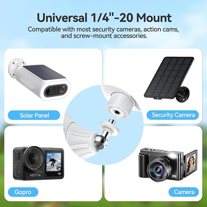 Magnetic Wall Mount for Security Cameras, Universal 1/4″ Screw, Adjustable Angle, Strong Magnet, No-Drill, Indoor/Outdoor, Tabletop & Wall Cameras, Compatible with Ring, Arlo, Wyze (White, 2 Pack)