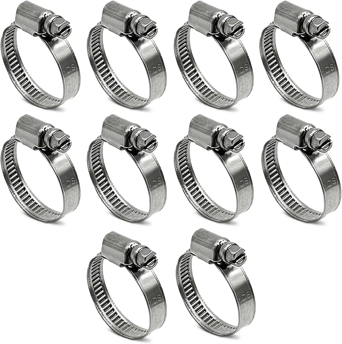 Embossed Worm Gear Hose Clamps Size#12, 5/8-1-1/4 inch Adjustable Heavy Duty Stainless Steel Hose Clamp, all 304 for Hose Clamp Assortment (20-32 mm, 10 Pack)