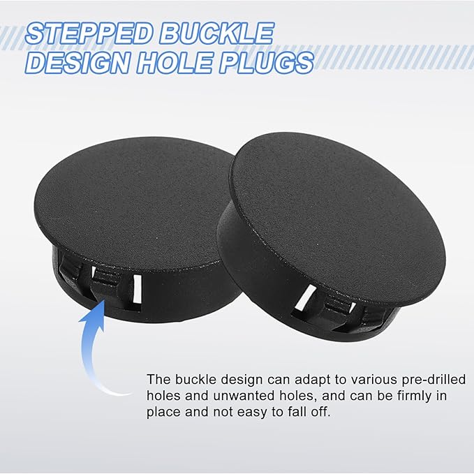 uxcell 20Pcs Plastic Hole Plugs, 25mm(1") Flush Type Panel Plugs, Round Snap Knockout Locking Plugs for Furniture Insert End Caps Panels, Black