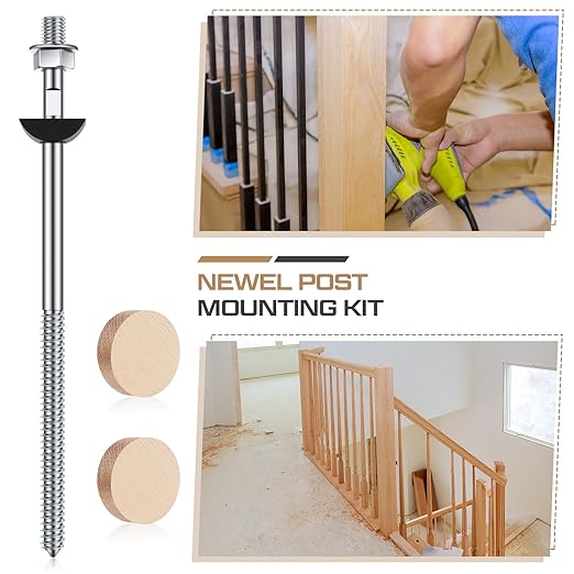 Shimeyao 8 Set Wood Newel Mounting Kit Newel Post Fastener Installation Kit for Residential and Commercial Installation, Anchors Post Directly to Wood or Concrete Floor