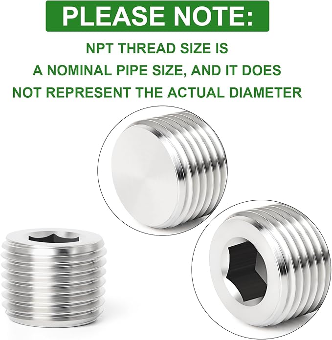 TAISHER 20PCS 304 Stainless Steel Internal Hex Thread Socket Pipe Plug Fitting 1/8" NPT Male