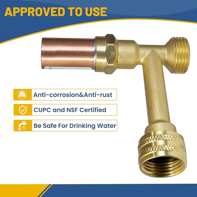 Water Hammer Arrestor,3/4 Inch Swivel FHT x 3/4 Inch MHT Tee Stainless Steel Water Arrestor for Washing Machine Connection(5PACK, Tee Copper Arrestor)(HAMMER014-5Pack)