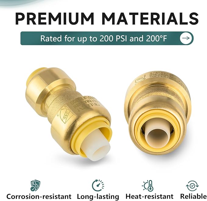 (Pack of 10) Niikappu 3/4" x 1/2" Reducing Coupling Brass Fittings, Push-to-Connect Plumbing Fitting for Pex, Copper, CPVC, Includes Removal Clip(PF017)