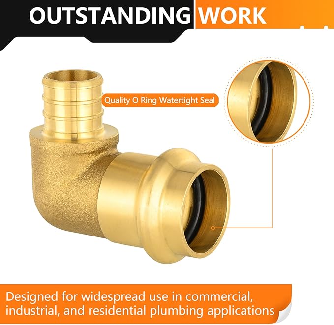 30-Pack HeSun Copper Press Fitting Elbow, 1" PRESS X 1" PEX F1807 Crimp Elbow, LF Brass