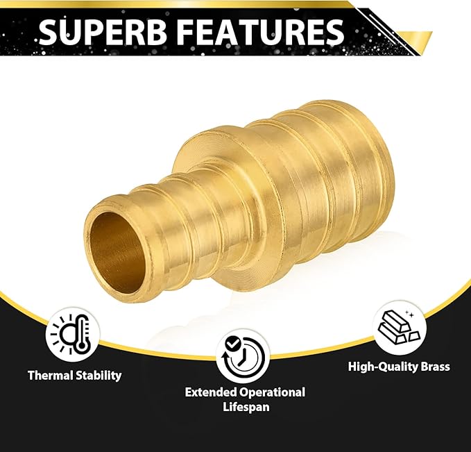5-Pack Foskan 3/8" x 1/2" PEX Straight Reducing Coupling,Brass Crimp Fittings for PEX Tubing Pipe