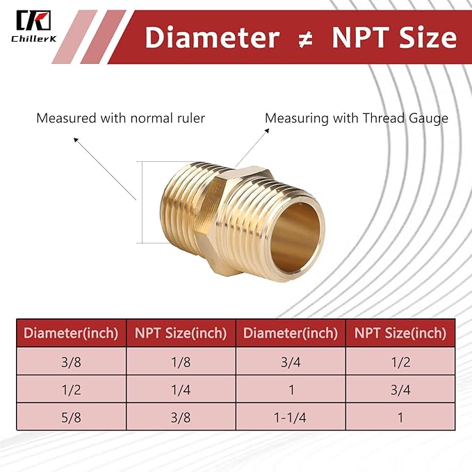 Hex Couplings, 1/8" NPT Male To Male Brass Hex Nipple Adapters, Brass Pipe Extension Fittings for Oil/Air/Water/Gas Systems. (4 Pack)
