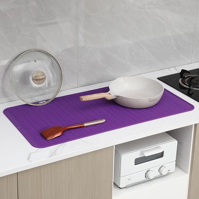Silicone Dish Drying Mat for Multiple Usage,Easy clean,Eco-friendly,Heat-resistant Silicone Mat for Kitchen Counter or Sink,Refrigerator or Drawer Liner Purple 5XL 36inches x 18inches