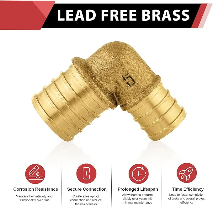 (Pack of 10) EFIELD 3/4"x1" Pex Reducing Elbow Crimp Brass Fittings For Pex Pipe Connection, ASTM F1807,(PEX1807066-10PCS)