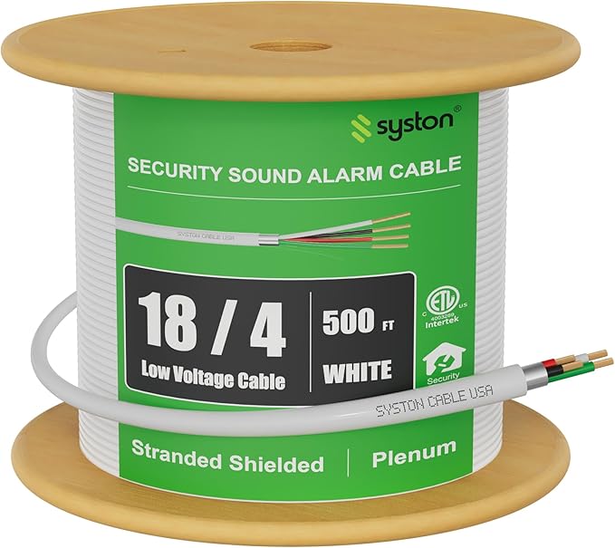 SYSTON 18/4 Fire Security Burglar Station Sound Alarm Control Cable Wire, Plenum-Rated CMP/CL3P Shielded 100% Copper Stranded UL/ETL,UV Resistant RoHS for Indoor/Outdoor Low Voltage Applications Use