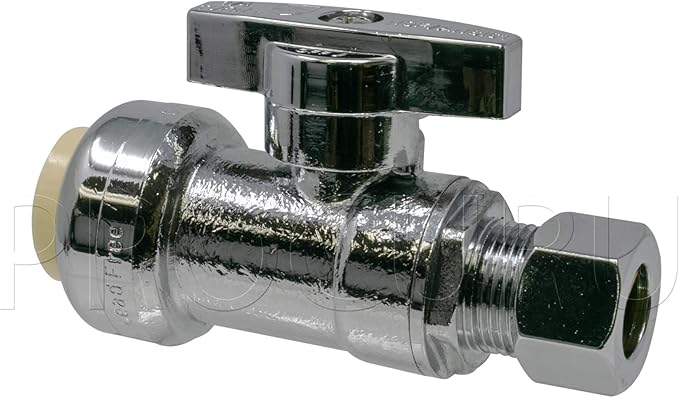 [10-Pack] PROCURU PushFit Straight Stop Valve 1/2" Push x 3/8" OD Comp, Quarter-Turn, Faucet/Toilet Shut Off Valve (8X8022-10P)
