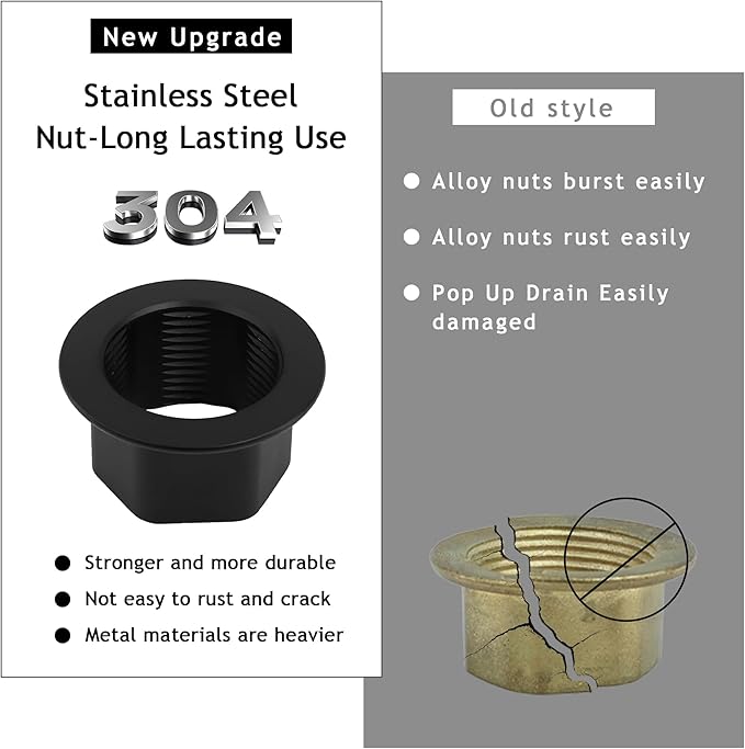 Bathroom Sink Drain,Drain Stopper Bathroom Sink with Overflow,Small Cap Pop Up Drain Assembly with Detachable Strainer Basket,Built-in Anti-Clogging, Stainless Steel Nut Matte Black