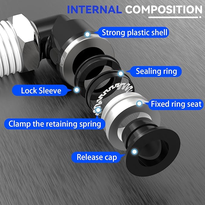 6Packs 3/8" OD Tube x 1/8" NPT Thread Elbow Push to Connect Fittings,Pneumatic Male Quick Connect Air Line Hose Fittings Accessories
