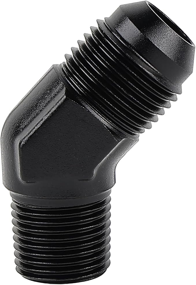 EVIL ENERGY 8AN Male Flare to 3/8" NPT Pipe 45 Degree Fitting Adapter Aluminum Black