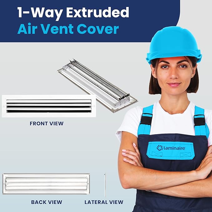 4x22 Inch (Duct Opening) Aluminum 1-Way Air Flow Vent – HVAC Vent Cover for Wall or Ceiling – Quiet HVAC Wall Register with Multi-Shutter Damper – Adjustable Curved Blade - Plastic Seal for Tight Fit