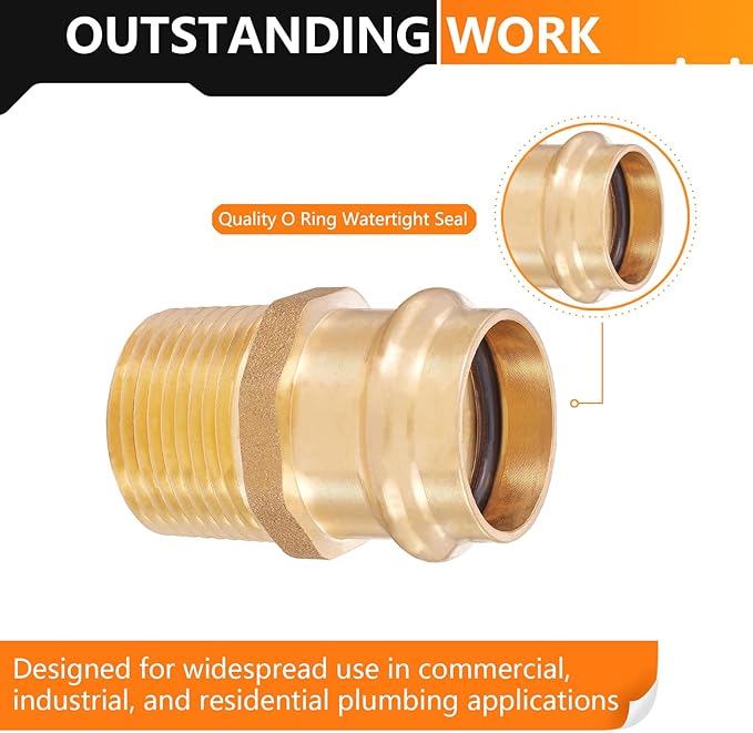 100-Pack HeSun Copper Press Fitting Adapter,1/2" Press X 1/2" Male NPT Adapter, LF Brass(PEX1807348-100)
