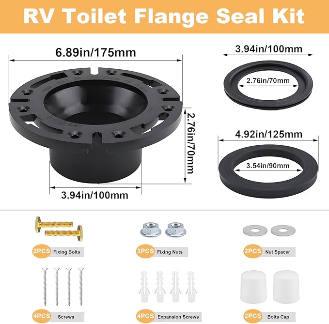 RV Toilet Flange Kit, RV Toilet Flange Seal, Designed for RV 300/310/320 Toilets, Replaces 385345892 Flange, 385311658 Flush Seal and 385311652 Base Seal, 3 Inch Socket Floor Flange Kit