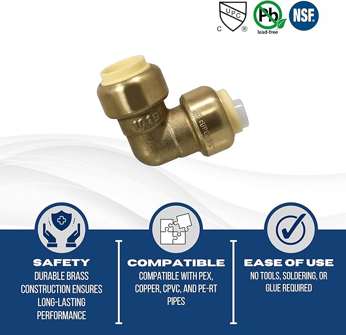 XFITTING Push to Connect 1/2 inch Elbow, Push Fit Elbow, 2 Pieces