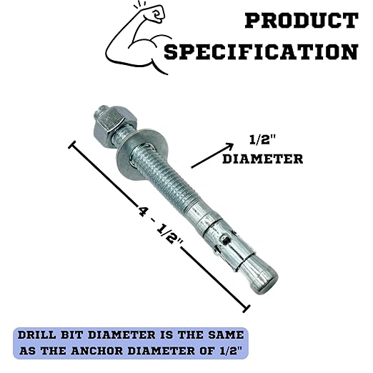 Zinc-Plated Steel Wedge Anchors, 1/2" X 4-1/2" - Heavy-Duty Mounting Bolts for Concrete - 25 Pack
