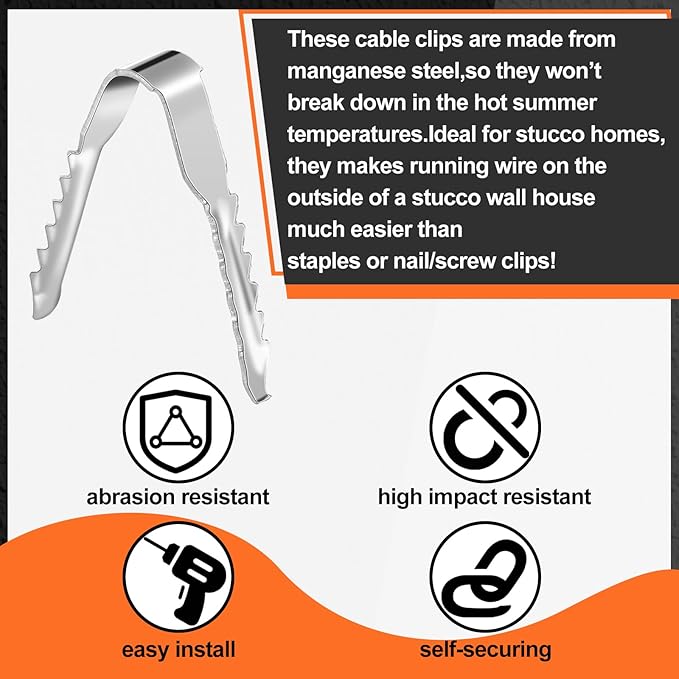 Blulu 100 PCS Manganese Steel Cable Clips for Stucco Surfaces Stucco Hooks for Coaxial Electrical Cable Drywall Clips Push in Masonry Anchors for Running Wire on The Exterior of Homes
