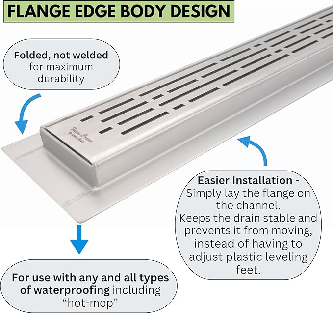 SereneDrains 304 Stainless Steel Brushed Nickel Linear Shower Drain Kit Wind Linear Shower Drains for Tile Floor Long Hair Catcher Strainer Grate Cover Bathroom (59 Inch)
