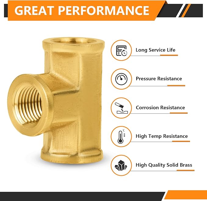 50-PCs HeSun Brass Pipe Fitting, 1/8" x 1/8" x 1/8" NPT Female Thread Tee