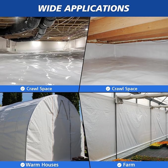 Crawl Space Vapor Barrier - 10 mil (6' x 100'), Thick Plastic sheeting, Drop Cloth Moisture Barrier Covering for Crawl Space Encapsulation, Blackout Plastic Painters Tarp, Black and White Panda Film