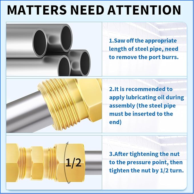 ChillWaves Brass Compression Tube Fitting, 1/8" OD x 1/8" OD Compression Union Connector(10-PACK)
