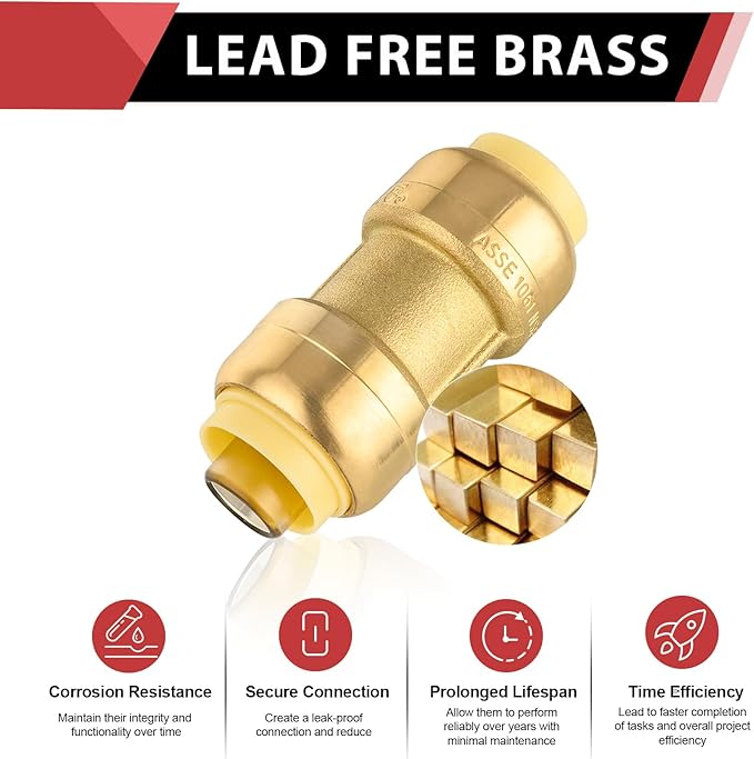 (Pack of 10) EFIELD 1/2 Inch Straight Coupling Push-Fit Fitting to Connect Pex, Copper, CPVC with a Disconnect Tool,(PF003-10PCS)