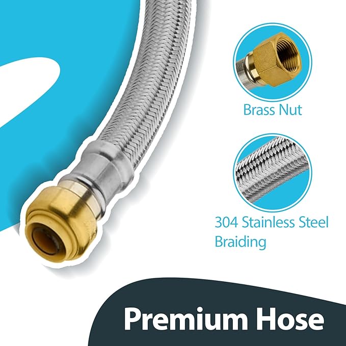 (10 Pack) Seelink 15-Inch Stainless Steel Flexible Water Heater Hose, 1/2" Push-Fit x 3/4" FIP, Push-to-Connect for Copper, PEX, and CPVC