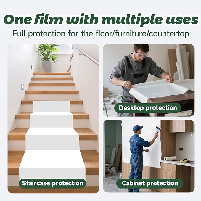 39 in x 100 ft Temporary Floor Protection Reusable Self-Adhesive Floor Covering, Suitable for Decoration, Painting, Hardwood Floor Protection Film (325 Square Feet White)