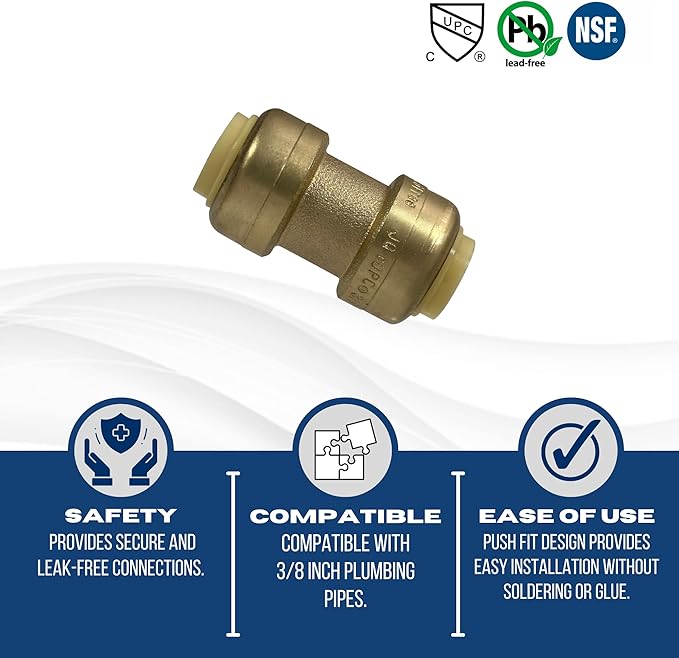 XFITTING Push Fit 3/8 Inch x 3/8 Inch, 3/8 in Push Fit Coupling, 27-6-6=10XX, 10 Pieces