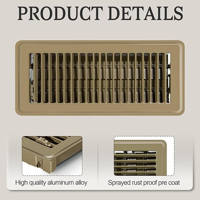 8 PCS Floor Vents Floor Registers 4x12 inch, Heavy Duty Metal Heat Air Vent Covers 4 X 12 with Rust Proof Finish for Home Office Wall Floor Registers Grilles & Vents (8, Brown, 4x12 Inches)