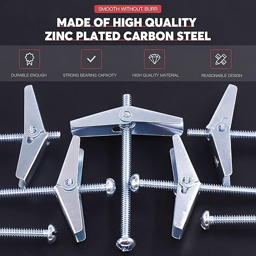 Hilitchi Molly and Toggle Bolt Zinc Plated Steel Philips Round Head Toggle Wing Nut Bolt (30Pcs 3/16 Inch)