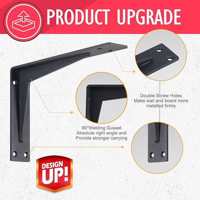 CLT Black Shelf Bracket, 10” Quarter Inch (1/5") Thick- Max Load: 330 lb Industrial Modern Farmhouse Heavy Duty Corner Brace Joint Right Angle Bracket for Table Bench, Space Saving DIY, Pack of 4